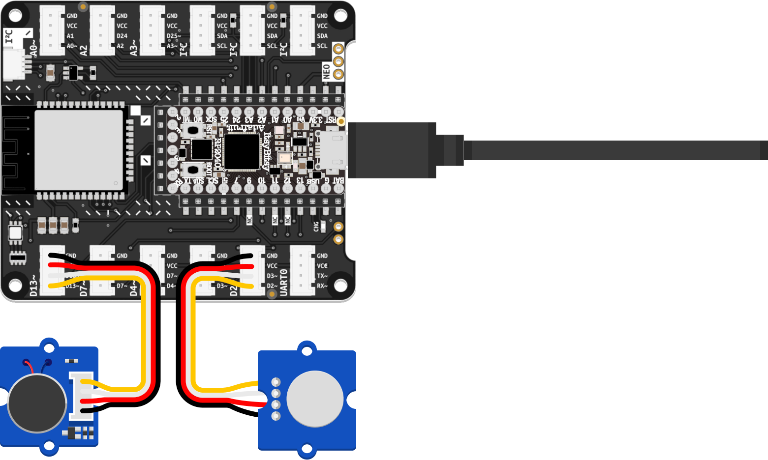 Illustration of the proper setup of touch sensor and vibration motor with the microcontroller