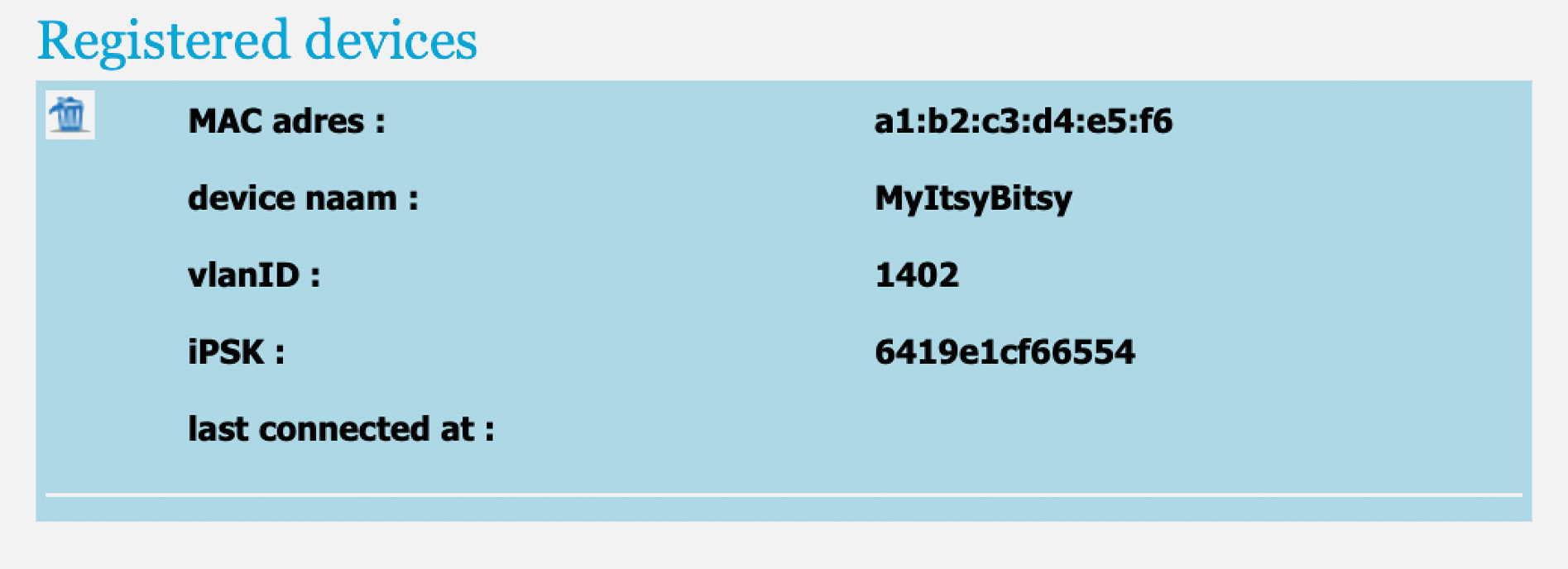 Screenshot of the submitted form with iPSK string